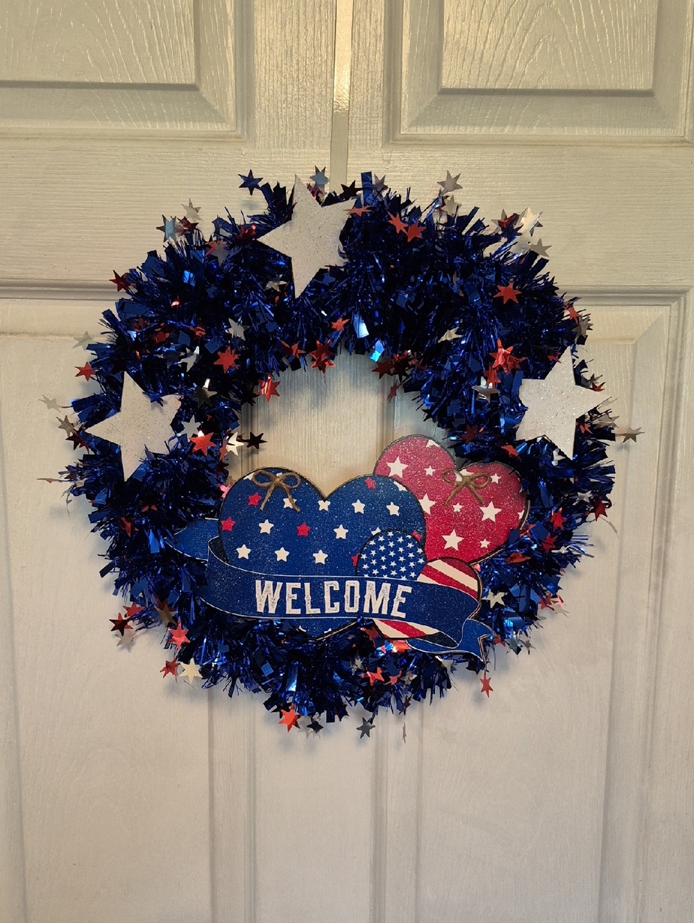 Patriotic "Welcome"  Wreath, Red White & Blue Decor, Door Wreath